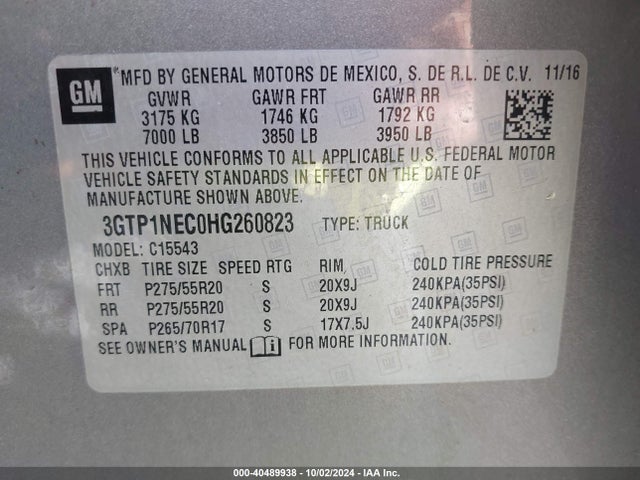 GMC Sierra 1500 Slt 2017 3GTP1NEC0HG260823 Image 9