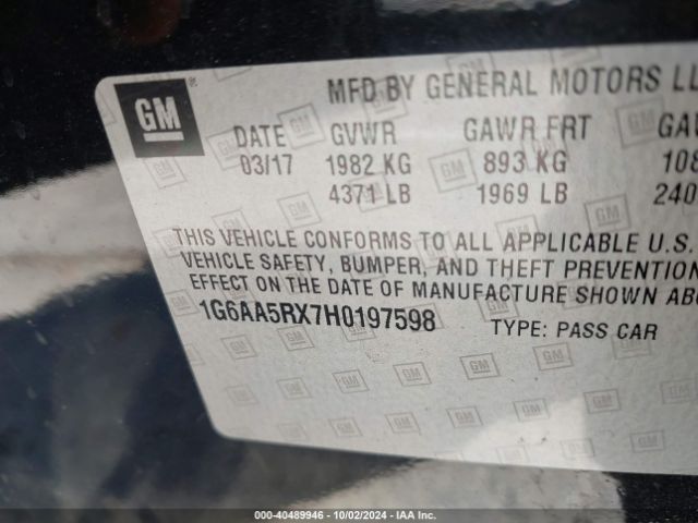 1G6AA5RX7H0197598 Cadillac Ats Standard