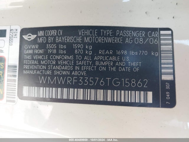 2006 MINI COOPER WMWRF33576TG15862 Photo 8