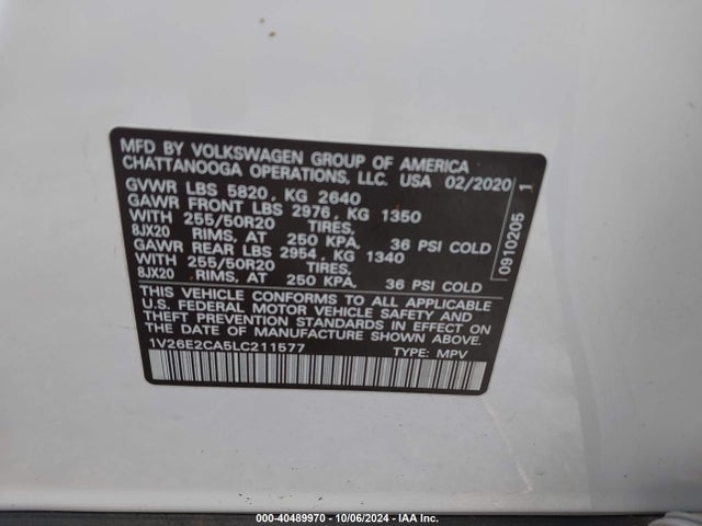 1V26E2CA5LC211577 Volkswagen Atlas Cross Sport 3.6l V6 Se W/technology/3.6l V6 Se W/technology R-line