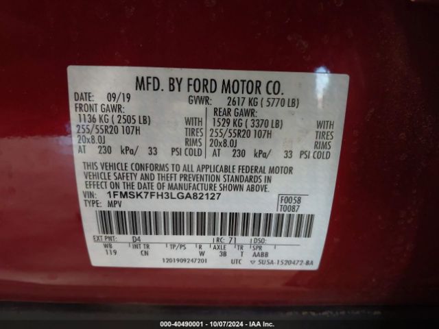 1FMSK7FH3LGA82127 Ford Explorer Limited