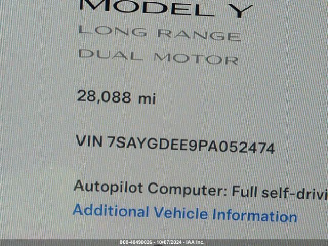 7SAYGDEE9PA052474 Tesla Model Y Awd/long Range Dual Motor All-wheel Drive