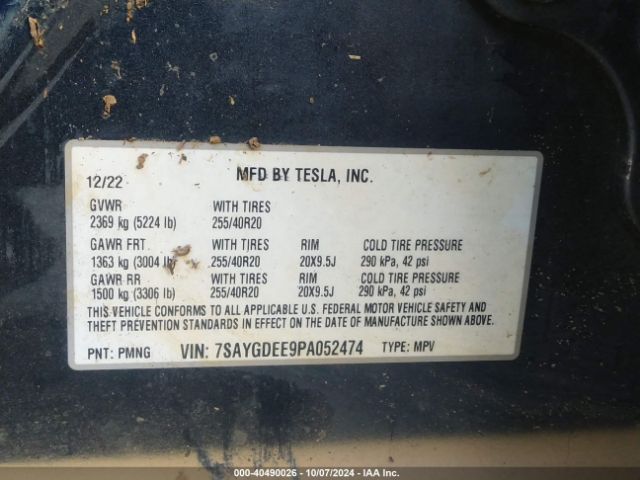 7SAYGDEE9PA052474 Tesla Model Y Awd/long Range Dual Motor All-wheel Drive