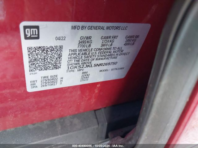 1GKS2JKL5NR269750 GMC Yukon Xl 4wd Denali