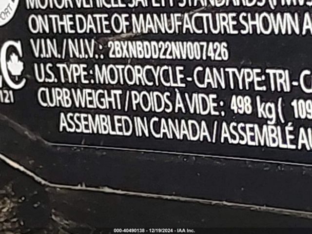 2022 CAN-AM SPYDER ROADSTER 2BXNBDD22NV007426 Photo 9