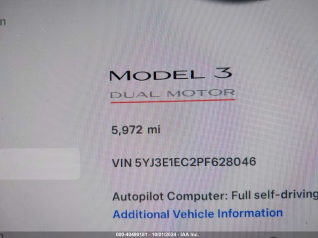 5YJ3E1EC2PF628046 Tesla Model 3 Performance Dual Motor All-wheel Drive