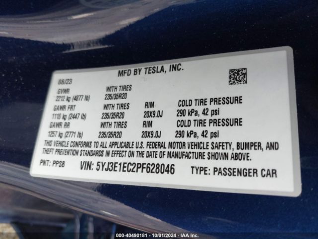 5YJ3E1EC2PF628046 Tesla Model 3 Performance Dual Motor All-wheel Drive