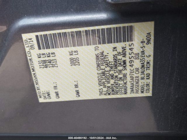 1N4AA5AP7EC495545 Nissan Maxima 3.5 S/3.5 Sv