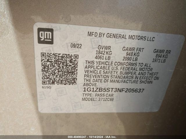 1G1ZB5ST3NF205637 Chevrolet Malibu Fwd Ls