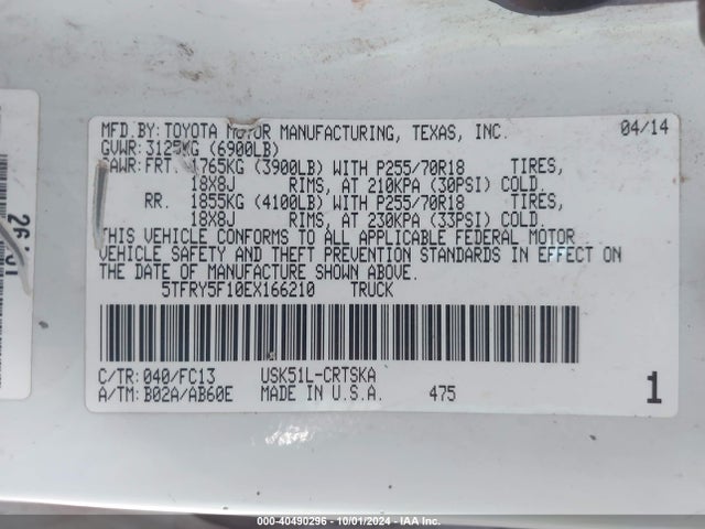 5TFRY5F10EX166210 Toyota Tundra Sr5 5.7l V8