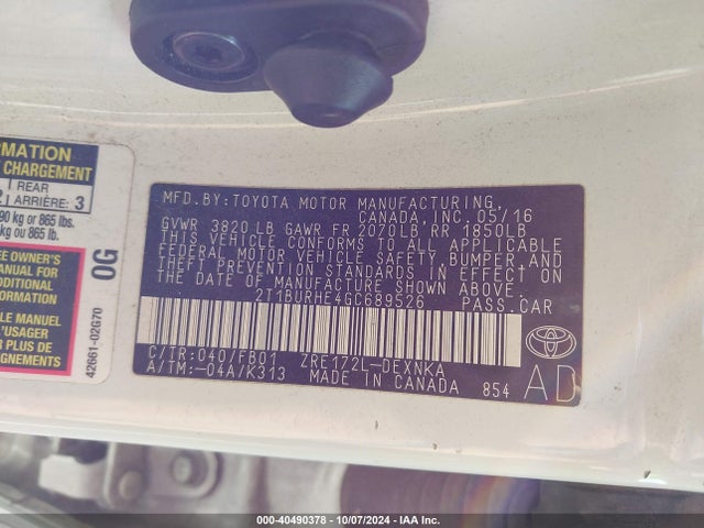 Toyota COROLLA LE 2016 2T1BURHE4GC689526 Image 9