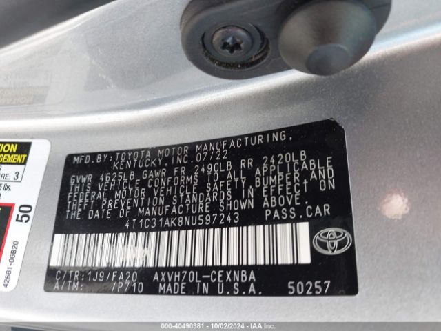 4T1C31AK8NU597243 Toyota Camry Le Hybrid