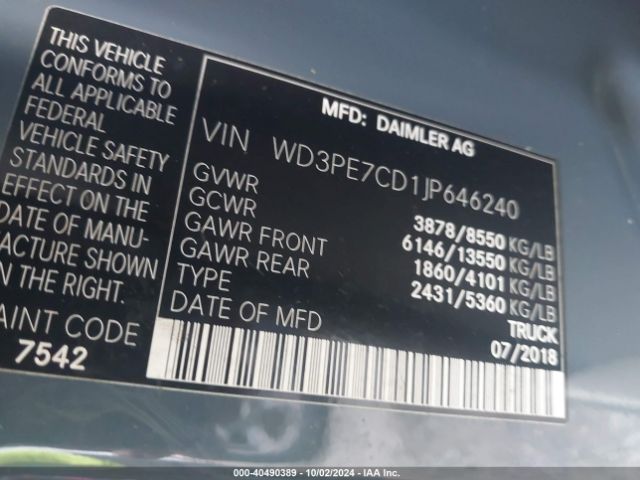 WD3PE7CD1JP646240 Mercedes-Benz Sprinter 2500 Standard Roof V6