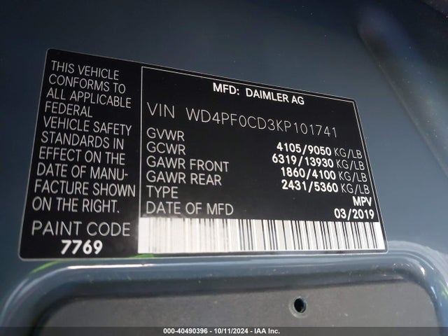 WD4PF0CD3KP101741 Mercedes-Benz Sprinter 2500 High Roof V6/standard Roof V6