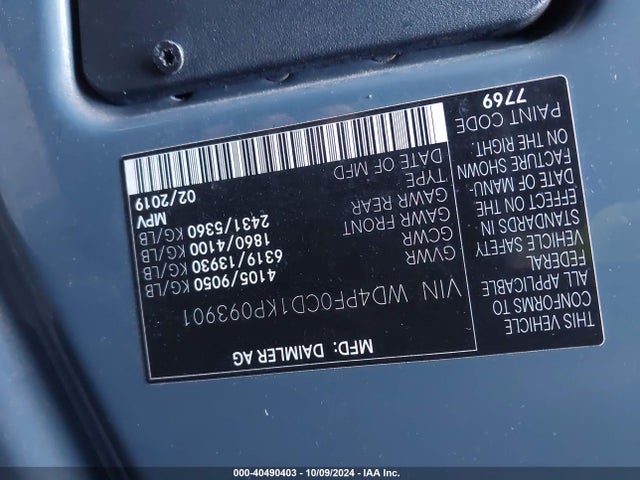 WD4PF0CD1KP093901 Mercedes-Benz Sprinter 2500 High Roof V6/standard Roof V6