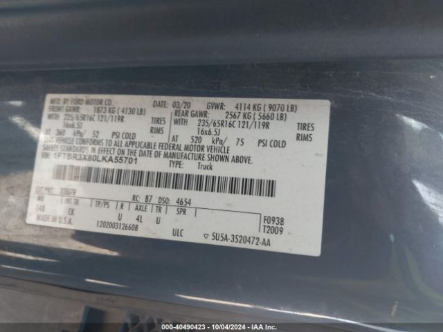 1FTBR3X80LKA55701 Ford Transit-250 Cargo Van