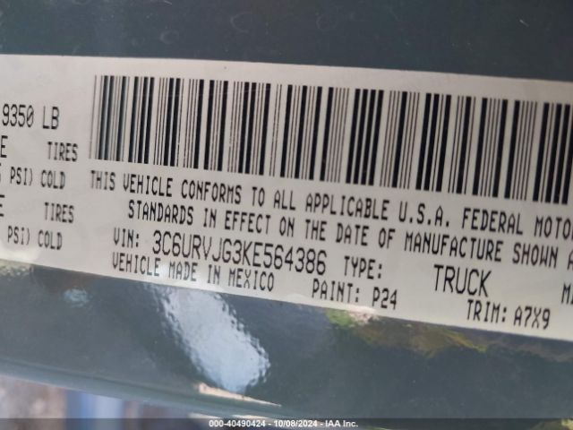 3C6URVJG3KE564386 RAM Promaster 3500 Cargo Van High Roof 159 Wb Ext
