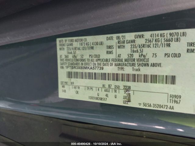 1FTBR3X80MKA57739 Ford Transit-250 Cargo Van