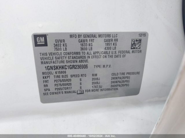 1GNSKHKC1GR236906 Chevrolet Suburban Lt