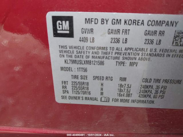KL79MUSLXMB121586 Chevrolet Trailblazer Awd Rs