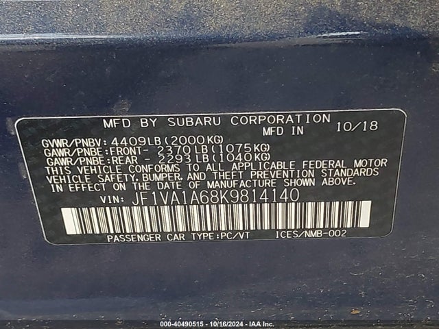 JF1VA1A68K9814140 Subaru WRX