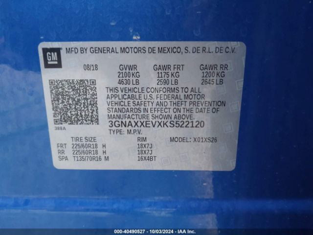 3GNAXXEVXKS522120 Chevrolet Equinox Premier