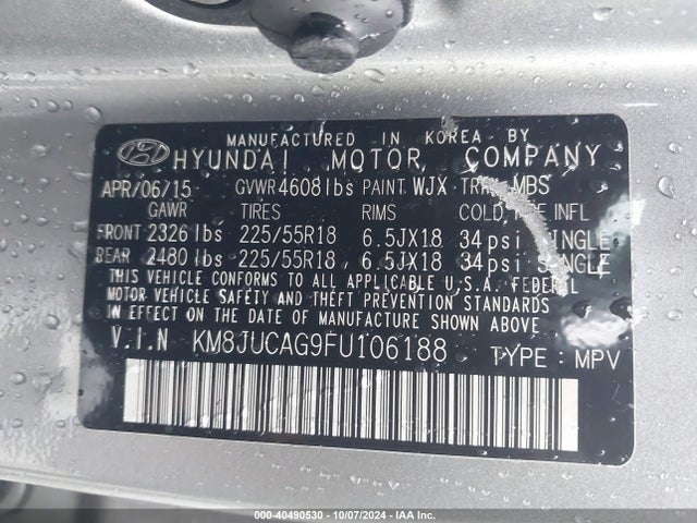 Hyundai Tucson Limited 2015 KM8JUCAG9FU106188 Image 9
