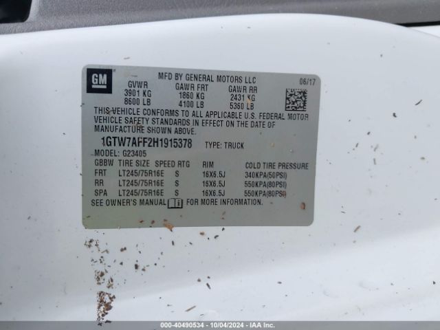 1GTW7AFF2H1915378 GMC Savana 2500 Work Van