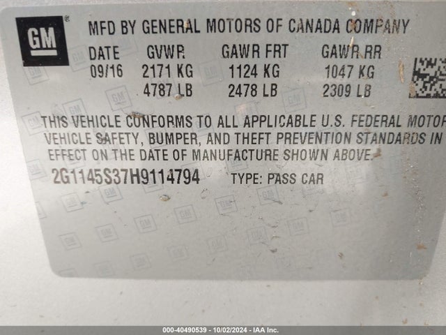 Chevrolet IMPALA 2LZ 2017 2G1145S37H9114794 Image 9