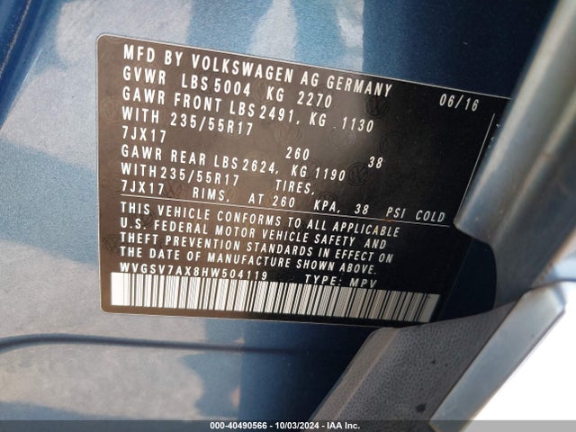 WVGSV7AX8HW504119 Volkswagen Tiguan 2.0t Wolfsburg Edition