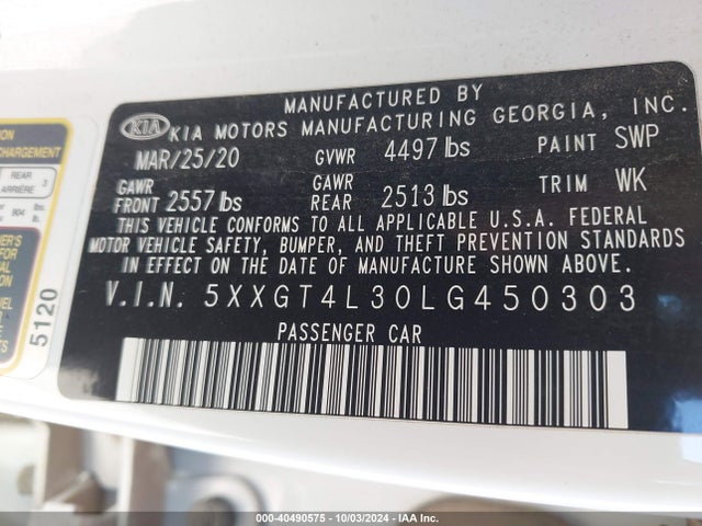 KIA Optima Lx 2020 5XXGT4L30LG450303 Image 9
