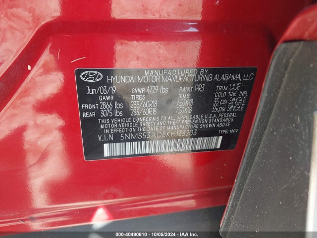 Hyundai Santa Fe Ultimate 2019 5NMS53AD8KH133203 Image 9