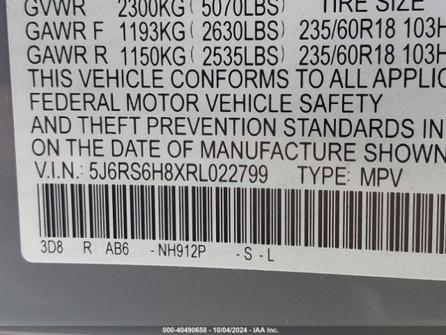 5J6RS6H8XRL022799 Honda Cr-v Hybrid Sport-l
