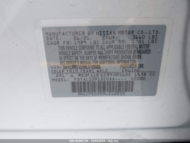 3N1CP5CV2ML510505 Nissan Kicks Sv Xtronic Cvt