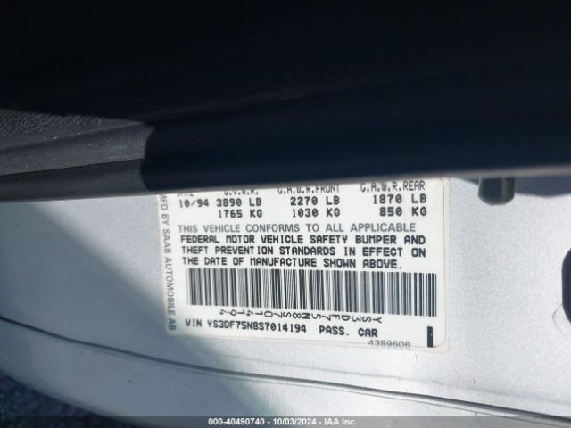 1995 SAAB 900 YS3DF75N8S7014194 Photo 8