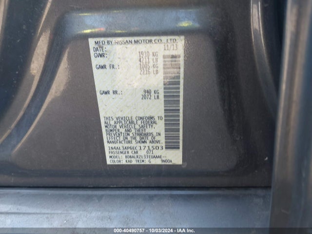 Nissan Altima 2.5 S 2014 1N4AL3AP6EC171503 Image 9