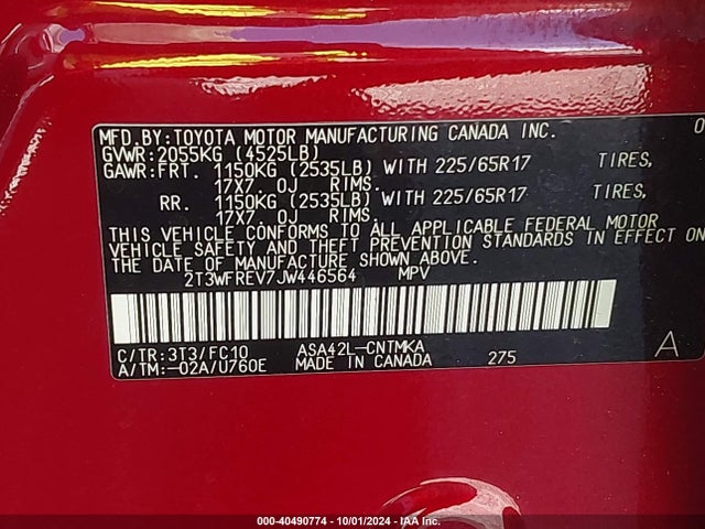 Toyota Rav4 Xle 2018 2T3WFREV7JW446564 Image 9
