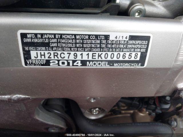 2014 HONDA VFR800 JH2RC7911EK000658 Photo 9