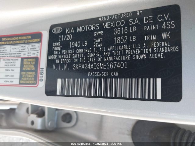 3KPA24AD3ME367401 KIA RIO S