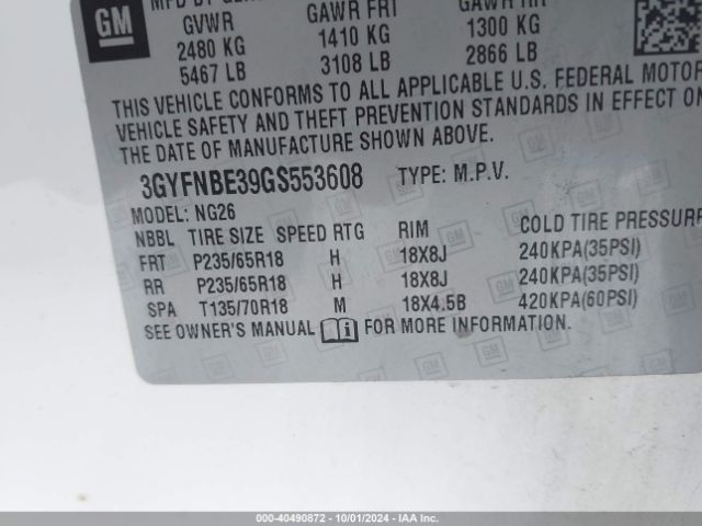 3GYFNBE39GS553608 Cadillac Srx Luxury Collection