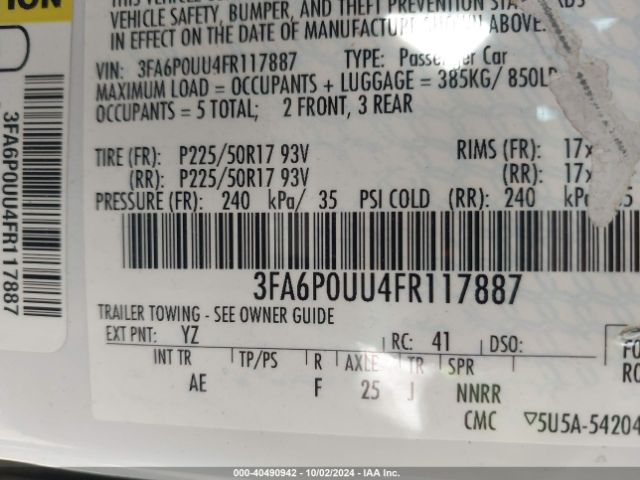 3FA6P0UU4FR117887 Ford Fusion Hybrid S