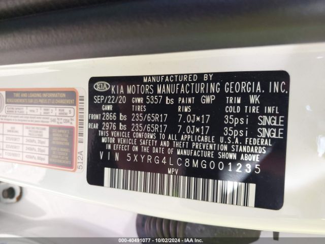 5XYRG4LC8MG001235 KIA SORENTO LX