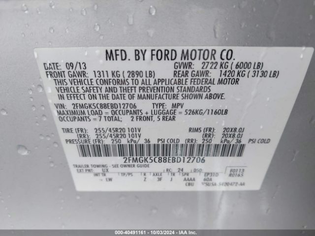 2FMGK5C88EBD12706 Ford FLEX SEL