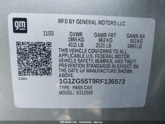 1G1ZG5ST9RF136573 Chevrolet Malibu Fwd Rs