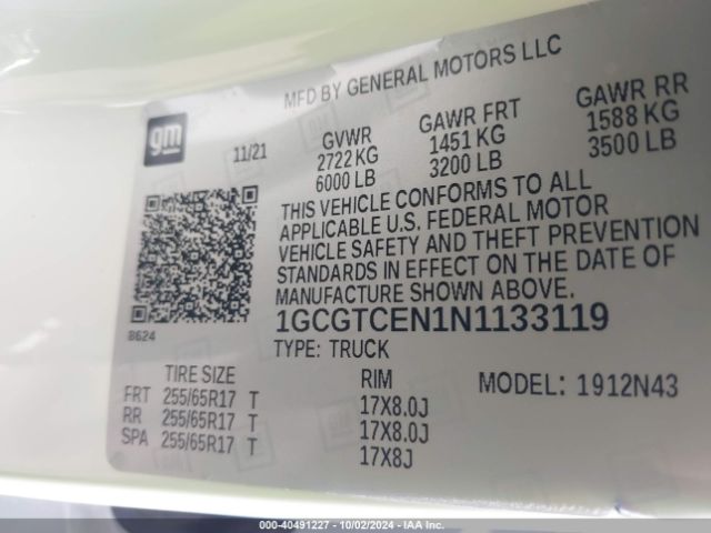 1GCGTCEN1N1133119 Chevrolet Colorado 4wd  Short Box Lt