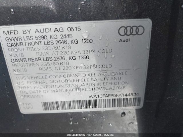 2015 AUDI Q5 WA1CFAFP5FA144534 Photo 8