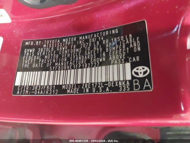 Toyota COROLLA LE 2015 5YFBURHE1FP182727 Image 9