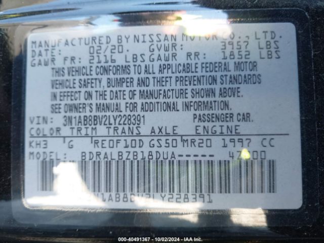 3N1AB8BV2LY228391 Nissan Sentra S Xtronic Cvt