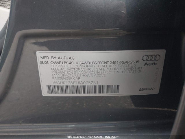 2006 AUDI A4 WAUKF78E76A075231 Photo 8