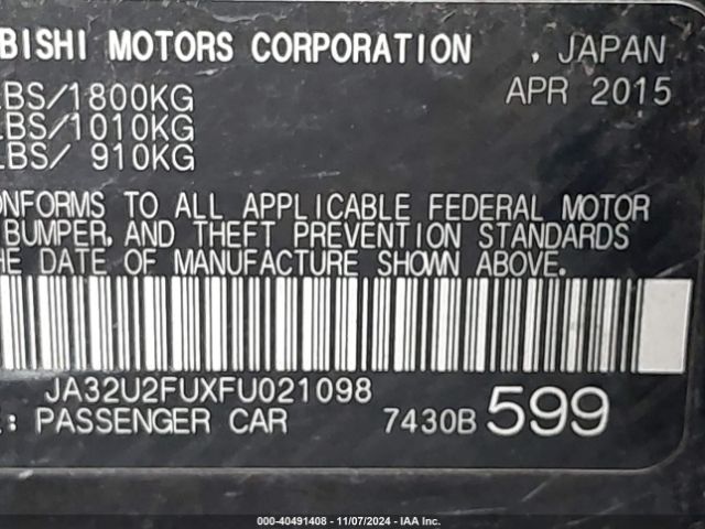 JA32U2FUXFU021098 Mitsubishi LANCER ES
